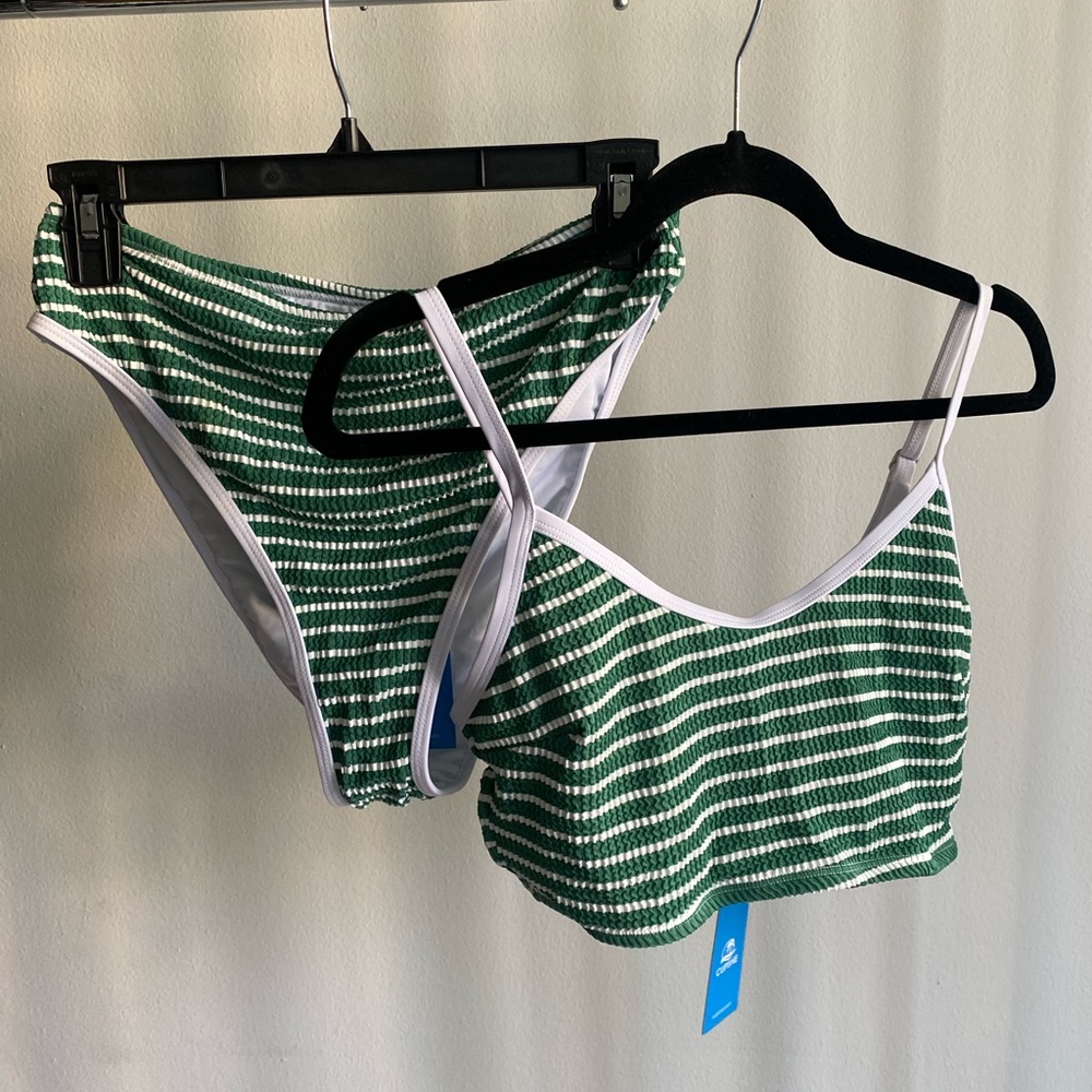 Cupshe Green and White Striped Bikini Set
